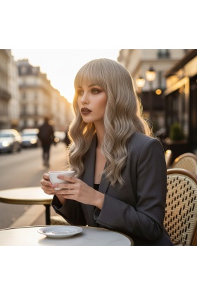 Dalgalı Kısa Perçemli Fiber Sentetik Peruk - Balköpüğü / Platin Röfleli