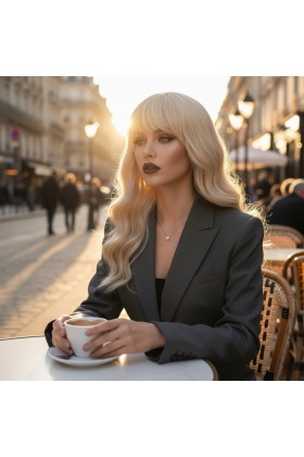 Dalgalı Kısa Perçemli Fiber Sentetik Peruk - Platin