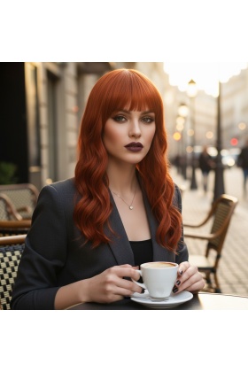 Dalgalı Kısa Perçemli Fiber Sentetik Peruk - Bakır