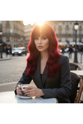 Dalgalı Kısa Perçemli Fiber Sentetik Peruk - Kızıl