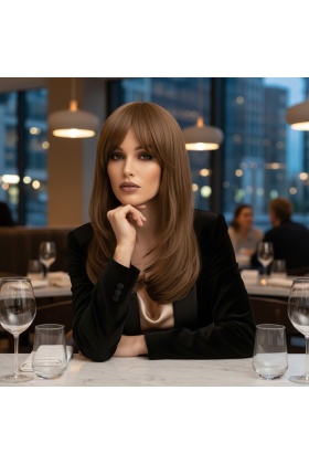 Katlı Kesim Perçemli Düz Fiber Sentetik Orta Boy Peruk - Bebek Kumralı