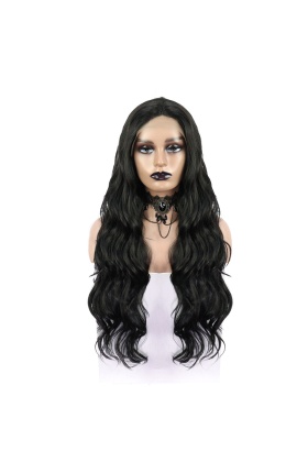 Siyah Uzun Dalgalı  Fiber Sentetik Tül Peruk