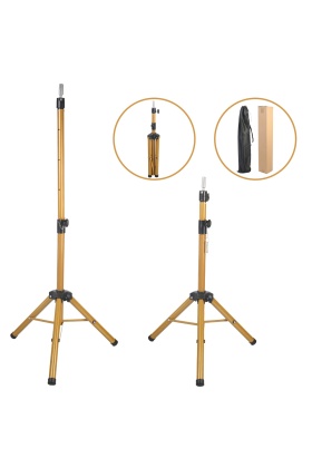 Kuaför Eğitim Mankeni İçin Metal Tripod - Simli Gold + Taşıma Çantası