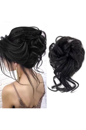 Saçlı Lastikli Kuyruklu Topuz Toka - Siyah