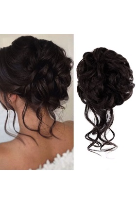 Saçlı Lastikli Kuyruklu Topuz Toka - Koyu Kestane