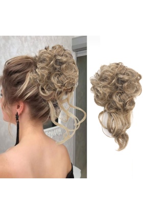Saçlı Lastikli Kuyruklu Topuz Toka - Kumral / Platin Röfle