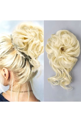 Saçlı Lastikli Kuyruklu Topuz Toka - Platin