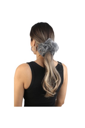 Saçlı Lastikli Topuz Toka - Kırçıllı Gri