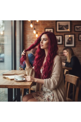 Uzun Su Dalgası Fiber Sentetik Peruk - Kızıl