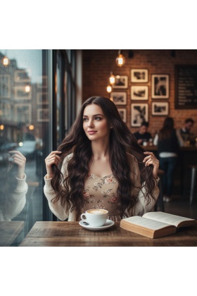 Uzun Su Dalgası Fiber Sentetik Peruk - Kızıl Kahve