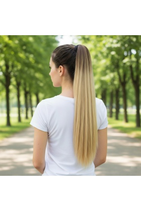 Bağlamalı Düz At Kuyruğu - Kahve / Bal Köpüğü Ombre ve Platin Işıltılı