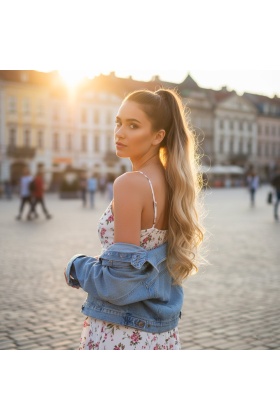 Bağlamalı Dalgalı At Kuyruğu - Kahve / Bal Köpüğü Ombre ve Platin Işıltılı