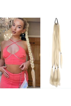 Üçlü Örgü Tokalı At Kuyruğu - Platin