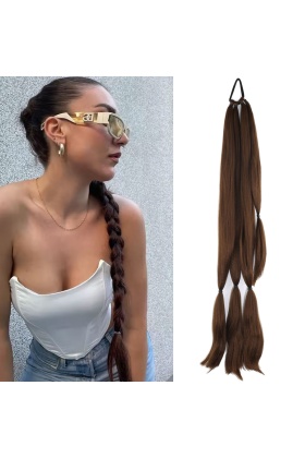 Üçlü Örgü Tokalı At Kuyruğu - Açık Kahve