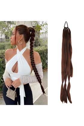 Üçlü Örgü Tokalı At Kuyruğu - Çikolata Kahve