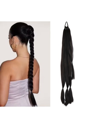 Üçlü Örgü Tokalı At Kuyruğu - Koyu Kestane