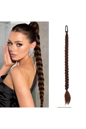 İkili Örgü Lastik Tokalı At Kuyruğu - Çikolata Kahve