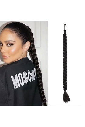 İkili Örgü Lastik Tokalı At Kuyruğu - Koyu Kestane