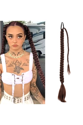 Üçlü Örgülü Tokalı Bağlamalı At Kuyruğu - Çikolata Kahve