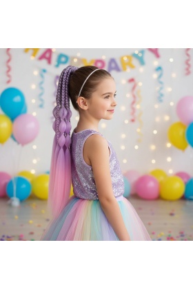 Balon ve Düz Salaş Örgülü Lastikli At Kuyruğu - ACM06