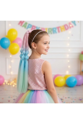 Balon ve Düz Salaş Örgülü Lastikli At Kuyruğu - ACM08