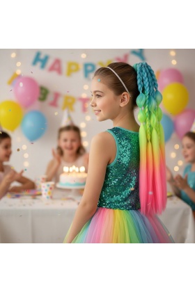 Balon ve Düz Salaş Örgülü Lastikli At Kuyruğu - ACM11