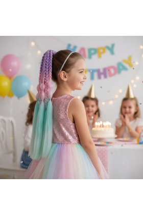 Balon ve Düz Salaş Örgülü Lastikli At Kuyruğu - ACM14