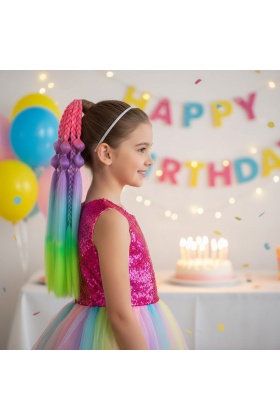 Balon ve Düz Salaş Örgülü Lastikli At Kuyruğu - ACM15