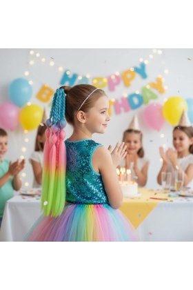 Balon ve Düz Salaş Örgülü Lastikli At Kuyruğu - ACM20