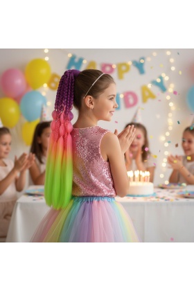 Balon ve Düz Salaş Örgülü Lastikli At Kuyruğu - ACM21