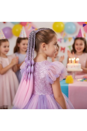 Balon ve Düz Salaş Örgülü Simli Lastikli At Kuyruğu - ACM06