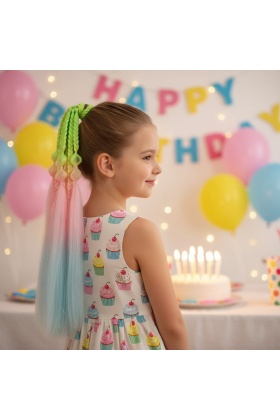 Balon ve Düz Salaş Örgülü Simli Lastikli At Kuyruğu - ACM27