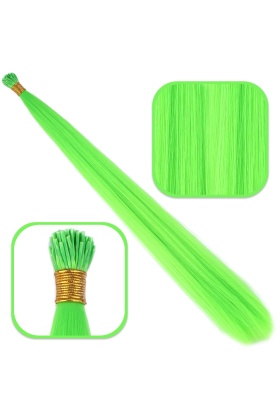 Fiber Sentetik Boncuk Kaynaklık Renkli Saç - Neon Yeşil - 100 Adet