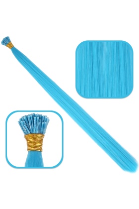 Fiber Sentetik Boncuk Kaynaklık Renkli Saç - Turkuaz Mavi - 100 Adet