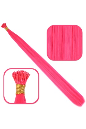 Fiber Sentetik Boncuk Kaynaklık Renkli Saç - Koyu Pembe - 100 Adet