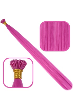 Fiber Sentetik Boncuk Kaynaklık Renkli Saç - Açık Fuşya - 100 Adet