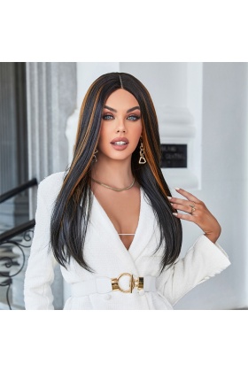 Siyah / Ön ve Arka Kahverengi Işıltılı Tül Peruk