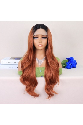 Siyah / Açık Bakır Ombreli Dalgalı Uzun Boy Tül Peruk