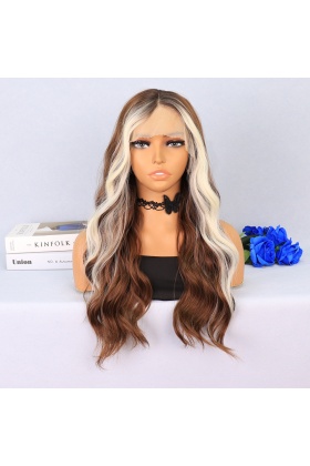 Açık Kahverengi / Platin Perçemli Su Dalgalı Tül Peruk