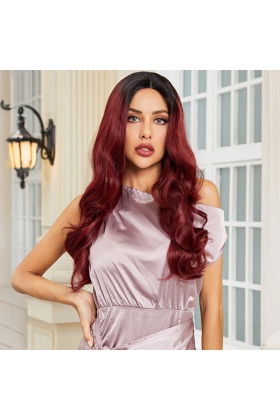 Siyah / Kızıl Ombreli Hafif Dalgalı Tül Peruk