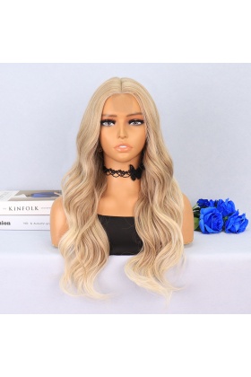 Platin Balköpüğü Röfleli Uzun Dalgalı Tül Peruk