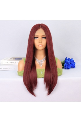 Koyu Kızıl Orta Boy Düz Tül Peruk