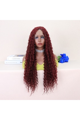 Kızıl Kahve Uzun Kıvırcık Dalgalı Fiber Sentetik Tül Peruk