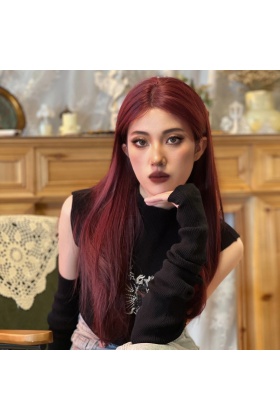 Kızıl Kahverengi Düz Tül Peruk