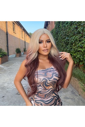 Platin Çikolata Kahve Ombreli Uzun Dalgalı Tül Peruk