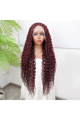 Afro Dalga Kızıl Kahve Fiber Sentetik Tül Peruk