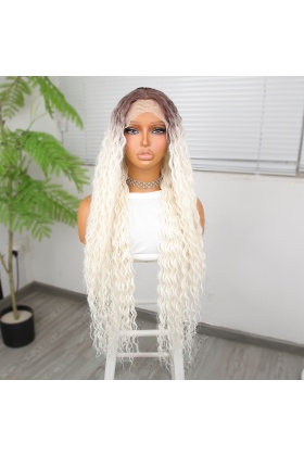 Afro Dalga Kumral Beyaz Platin Ombre Fiber Sentetik Tül Peruk