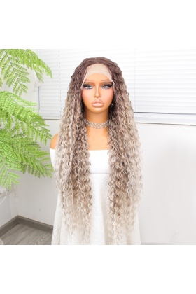 Afro Dalga Rus Kumralı Beyaz Platin Ombreli Işıltılı Fiber Sentetik Tül Peruk