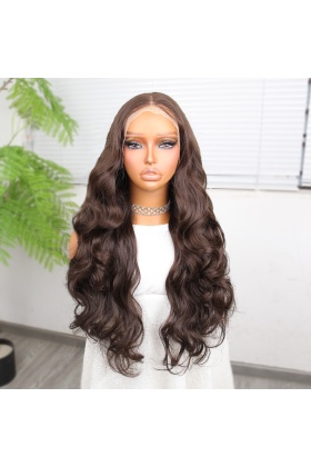 Gür Yoğun Su Dalgalı Kumral Fiber Sentetik Uzun Tül Peruk