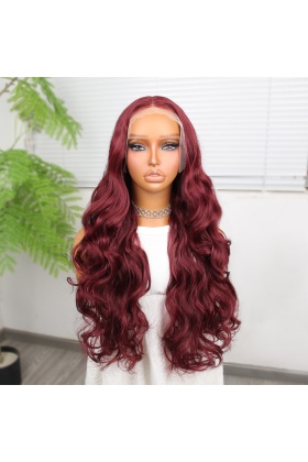Gür Yoğun Su Dalgalı Koyu Kızıl Fiber Sentetik Uzun Tül Peruk